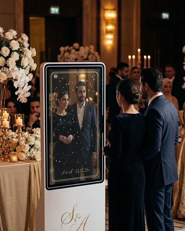 A couple at a candlelit wedding reception with FRXME, styled for a wedding.